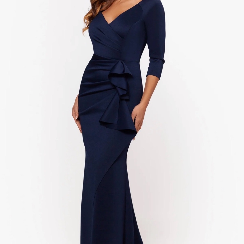 Xscape Navy Ruffled Maxi Dress